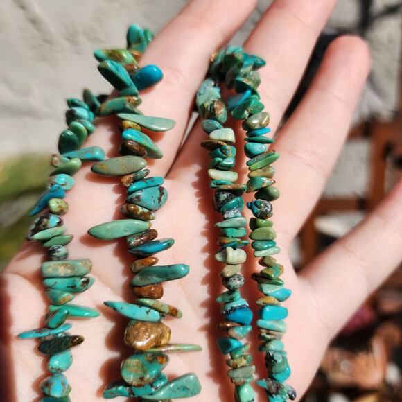 Vtg Royston Turquoise Necklace Blue Green Brown Graduated Nugget Chip Beaded - Picture 9 of 12